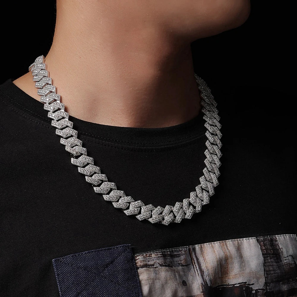 Wong Rain 925 Sterling Silver VVS1 3EX D Color Real Moissanite Full Diamonds Gemstone Sparkling Cuban Chain Necklace Jewelry GRA