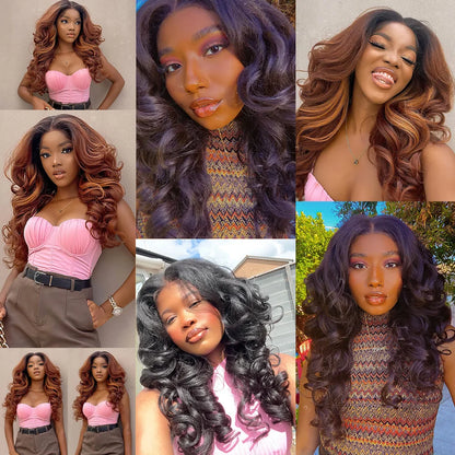 Latisha 13X6 HD 13X5X1 Synthetic Lace Front Wigs Curly Pre Plucked Lace Frontal Wig with Bangs for Women Highlight with Babyhair