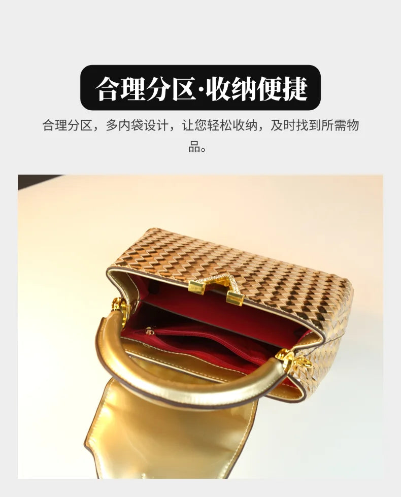 Genuine Leather Woven Handbag For Women 2026 New Light Luxury Women's Shoulder Bag Fashion Commuter Messenger Bag Versatile