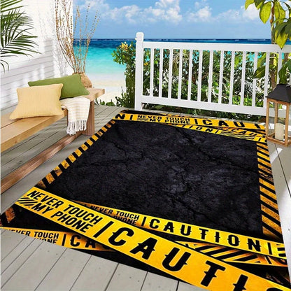Warning Theme Print Area Rug, Non-Slip Rectangular Floor Protector Mat for Home Office Living Room, Durable Chair Carpet