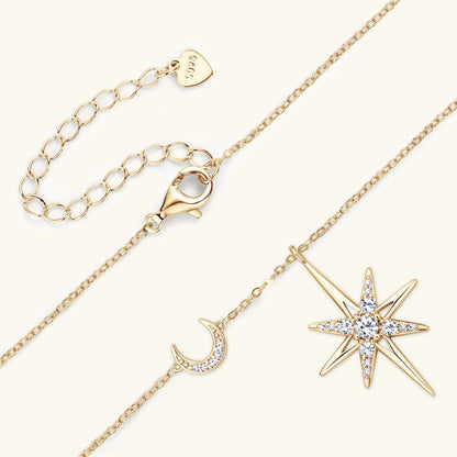 100% 925 Silver Full Moissanite Necklace for Women 18K Gold Plated Star&Moon Pendant Necklace Choker Chain Fine Jewelry Gifts