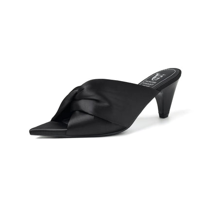 Women's Summer Sandals Luxury Satin Elegant Lady Pumps And Heels Peep Toe Dresss Party Wedding Shoes Pleated Sandal
