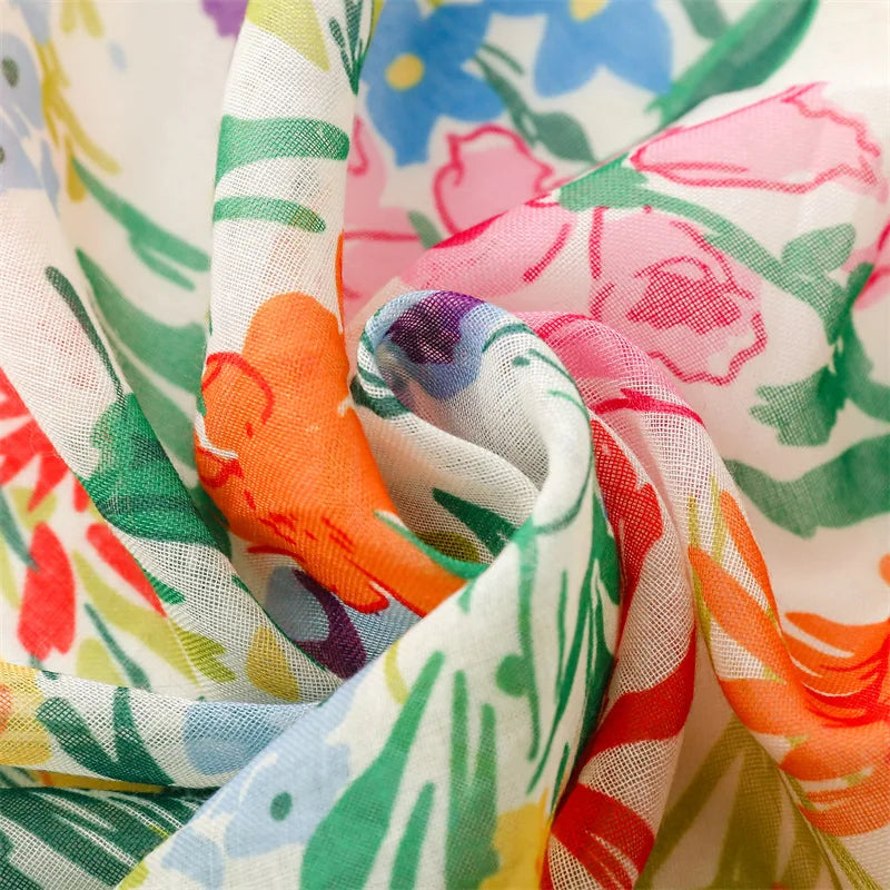 Tropical Plant Print Scarf, Elegant Style Thin Breathable Shawl with Tassels, Summer Sunscreen Windproof Beach Towel for Women