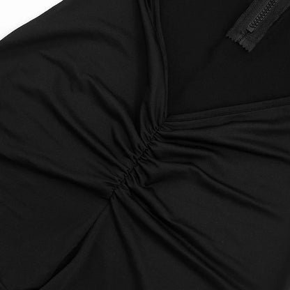 2026 Autumn Women Solid Backless Skinny Playsuits Fashion Zip-up Stand Collar Full Sleeve Ruched Peach Hip Slim Rompers Clubwear