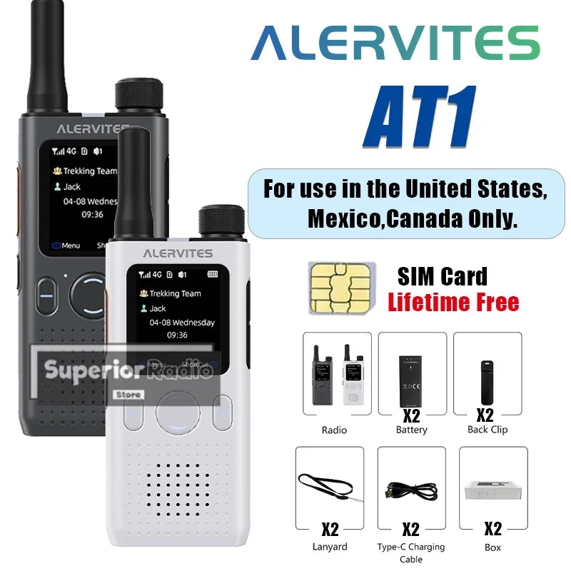 1/2/3PCS ALERVITES PoC AT1 Global Walkie Talkie Baofeng Radio 4G LTE Unlimited Distance US/EU Version OLA APP USB-C Ultra-light