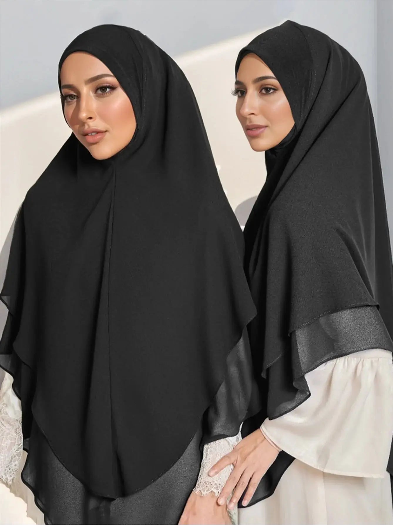 1pc Double Layered Chiffon Ready to Wear Instant Hijabs Solid Headscarf Foulard Femme Musulman Shawl Wrap Bandana
