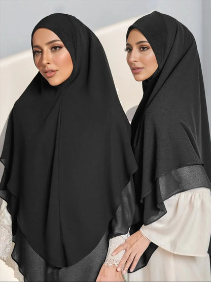 1pc Double Layered Chiffon Ready to Wear Instant Hijabs Solid Headscarf Foulard Femme Musulman Shawl Wrap Bandana