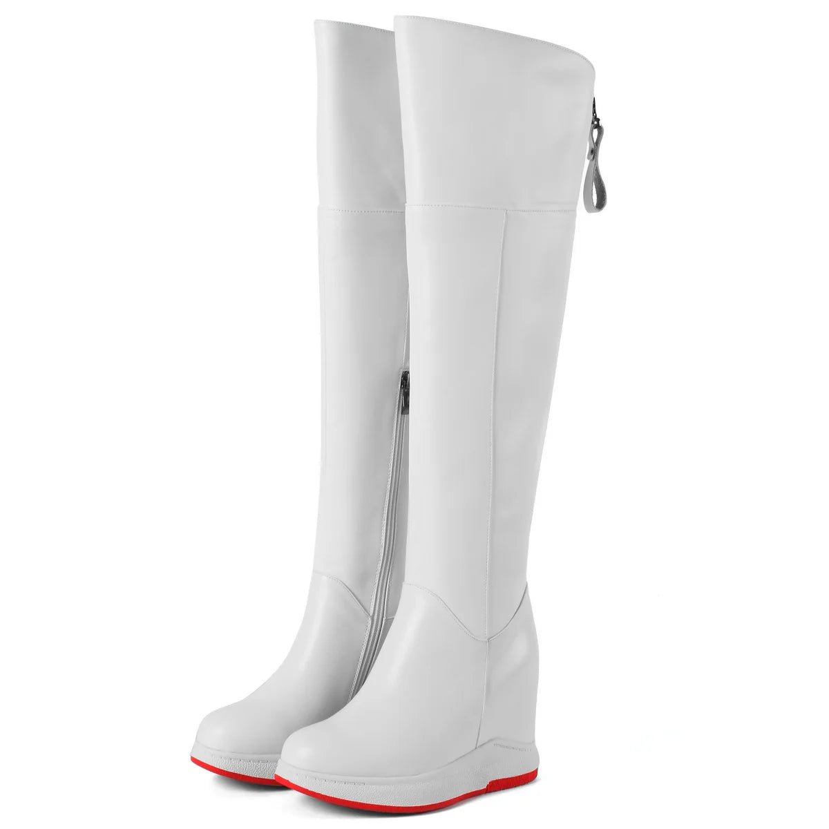 Winter Warm Chunky Sneakers Women Genuine Leather Wedges High Heel Over The Knee Snow Boots Female Platform Pumps Casual Shoes