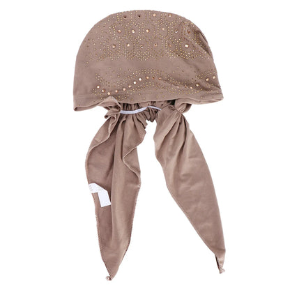 Fashion Diamond Women's Hijab Solid Color Muslim Ladies Turban Bonnet Soft Elastic Long Tail Head Wrap Head Scarf Indian Hats