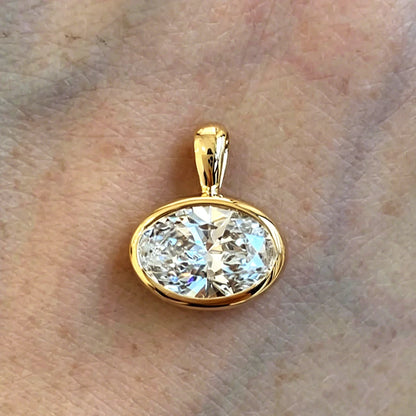 BXINY 2-4carat East West Oval Cut Moissanite Collar Choker Necklace S925 Silver Bezel Set Solitaire Diamond Pendant Gift Jewelry