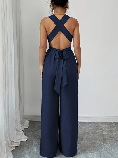 Jumpsuits women 2026 rompers new features fashion sexy V-neck backless cross-belt, wide-leg jumpsuit jumpsuits women's clothing