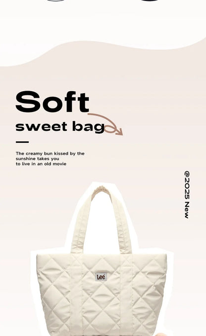 LEE Large Soft Puffer Bag Women Big Size College Students Laptop Book Quilted Tote Bag Lady Down-filled Shopping School Bags