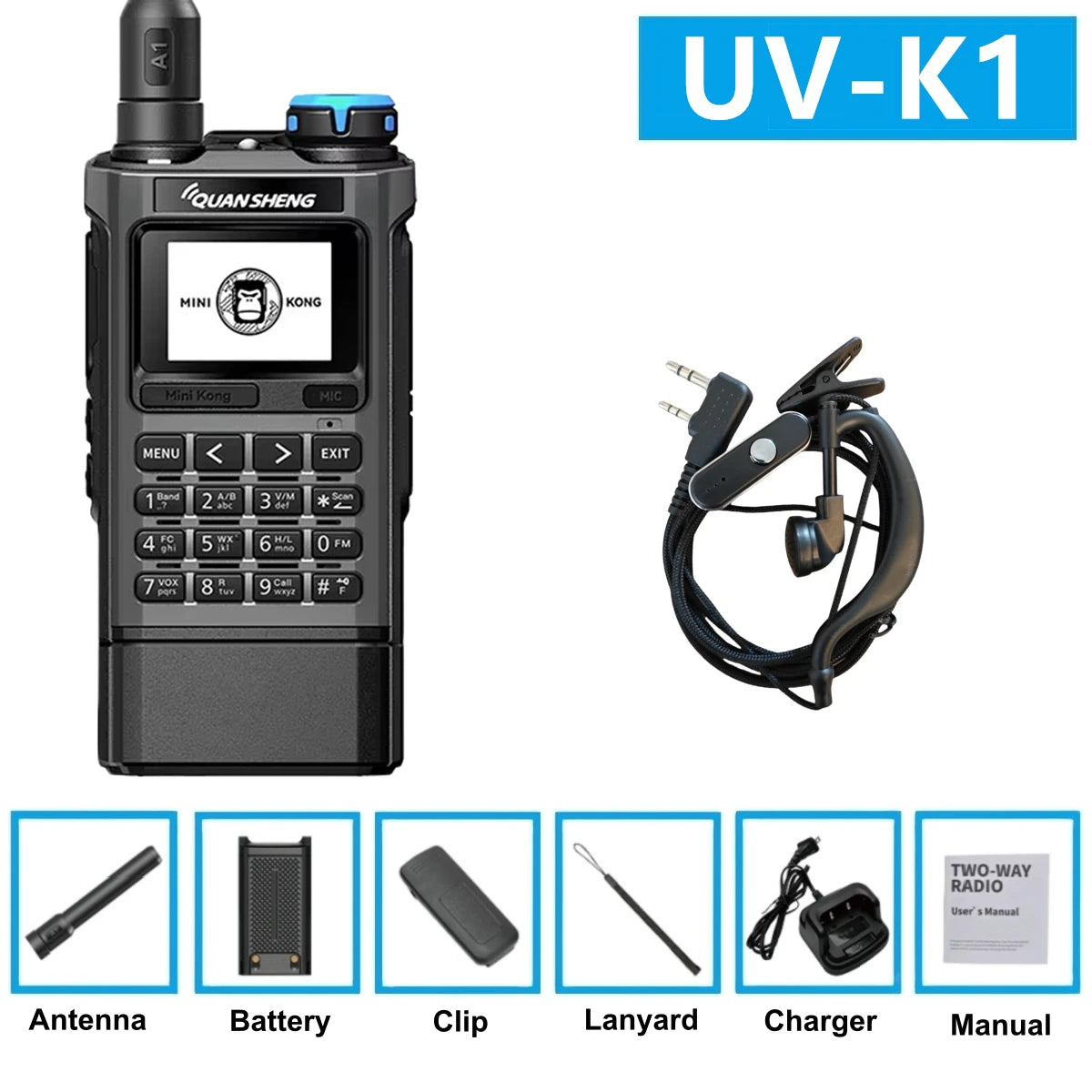 Quansheng K1 Kong Mini 5W Air Band 200Ch Communication Radio 10Km Long Range Walkie Talkie
