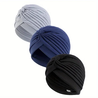 3pcs/set Fashion Ladies Twisted Turban Elastic Muslim Hijab Cap Solid Color Stretch Head Wrap Soft Chemo Beanie Head Cover