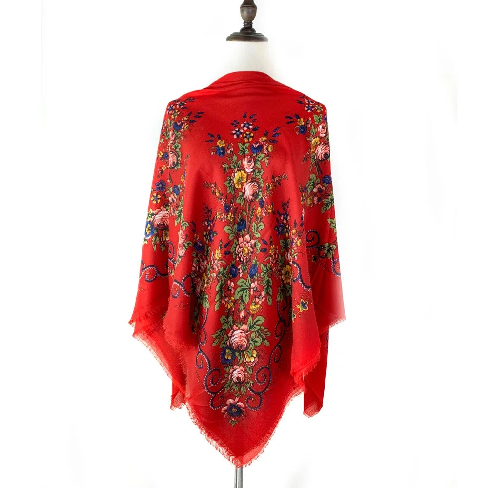 120*120cm Breathable Thin Russian Square Scarf Women Luxury Floral Print Bandana Shawl Foulard Female Beach Scarves Wraps