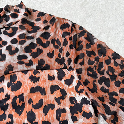 Women Sexy See-through Mesh Leopard Print Long Sleeve Slim-fitting Long Jumpsuit Rompers Summer Casual Streewear