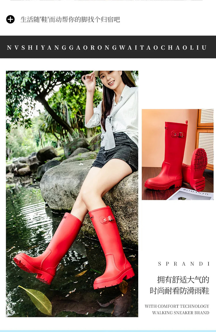 2026 Fashion Ladies High Top Waterproof Rain Boots Non-slip Wear-resistant Rubber Boots Outdoor Long Tube Rain Shoes For Women