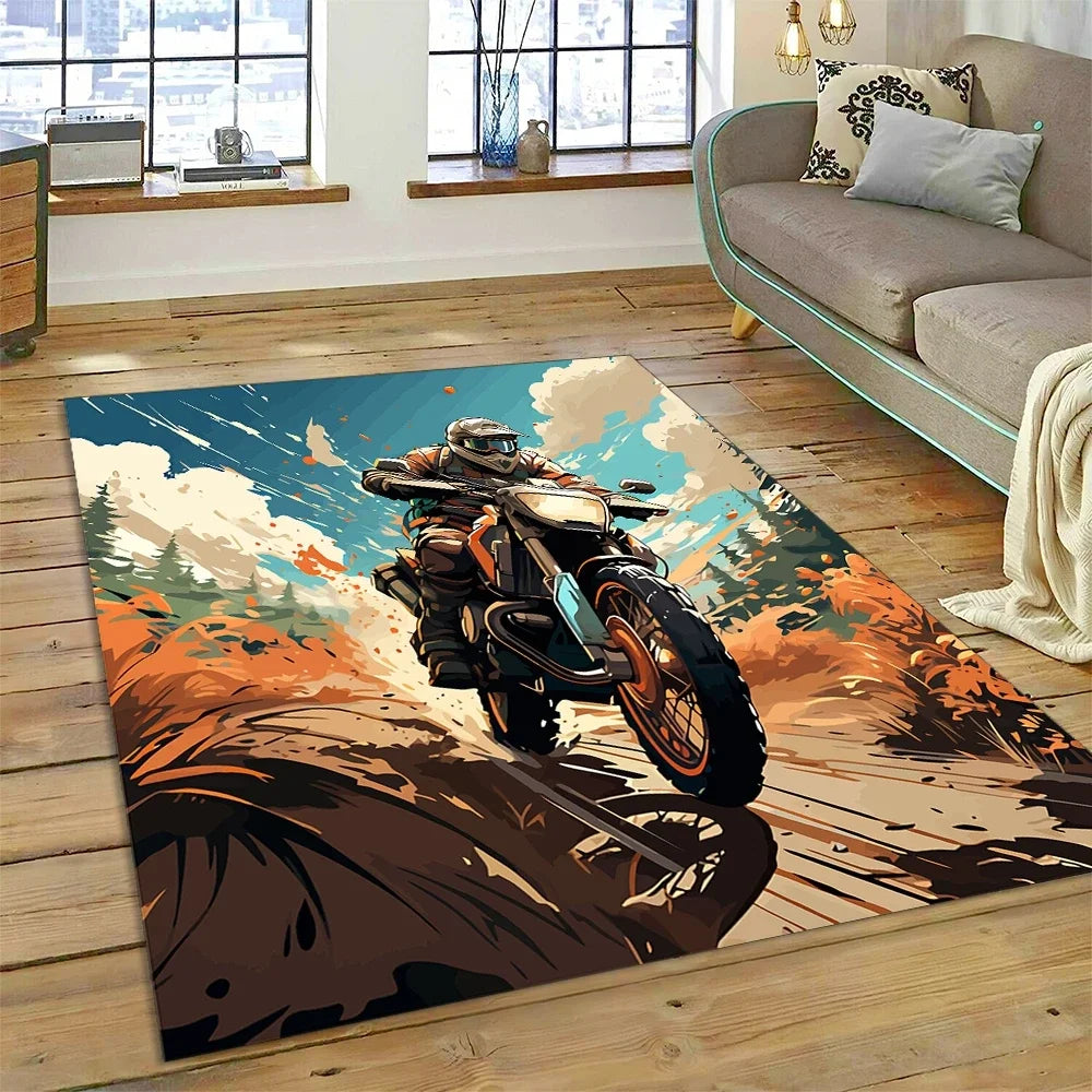Motocross Modern retro Motorcycle Carpet Rug for Bedroom Living Room Home Sofa Decoration,Children Game Large Decor Floor Mat