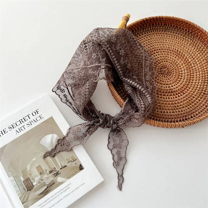 INS Lace Hair Scarf Women Korean Triangle Hair Band Travel Photo Headband Sunscreen Headscarf Girls Linen Cotton Neckerchief