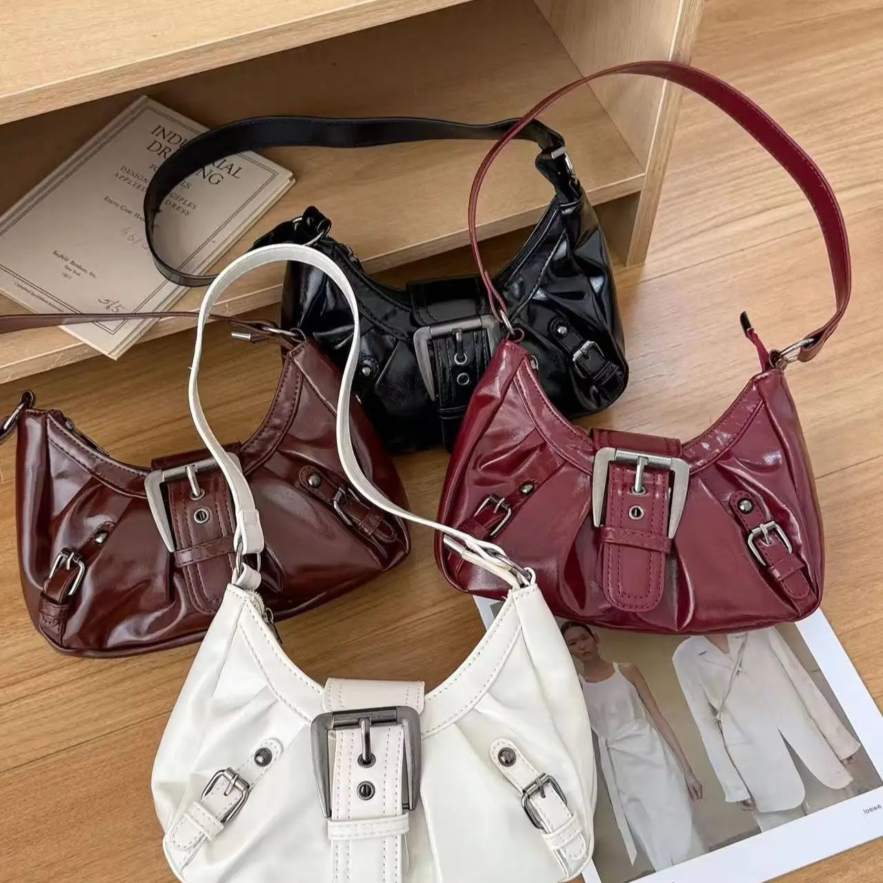 Y2K Retro Pleated Hobo Shoulder Bag for Women Hot Selling Maillard Style Underarm Bag Clutch Handbags for Travel Work Shopping