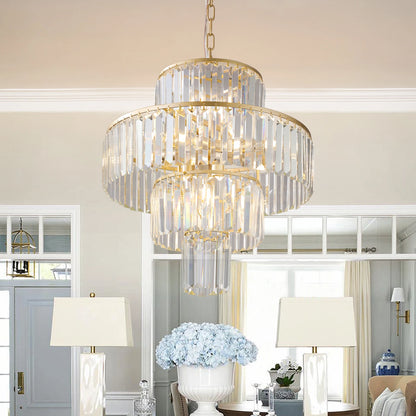 20" Luxury 4-Tier Crystal Chandelier, 12-Light Gold Frame Pendant Light, Elegant Ceiling Lighting for Living Room, Dining Room