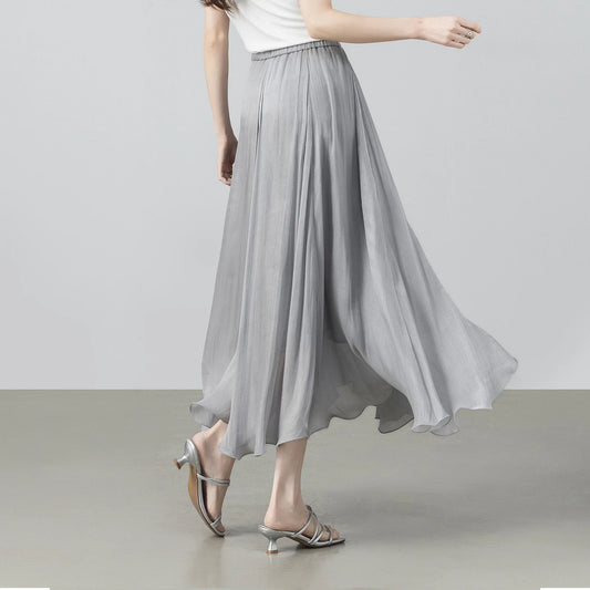SENTUBILA Women's Summer Skirt 2026 Elegant Elastic Waist Sheen Flowy A Line Long Skirt for Woman Ladies Clothes 162QG4909