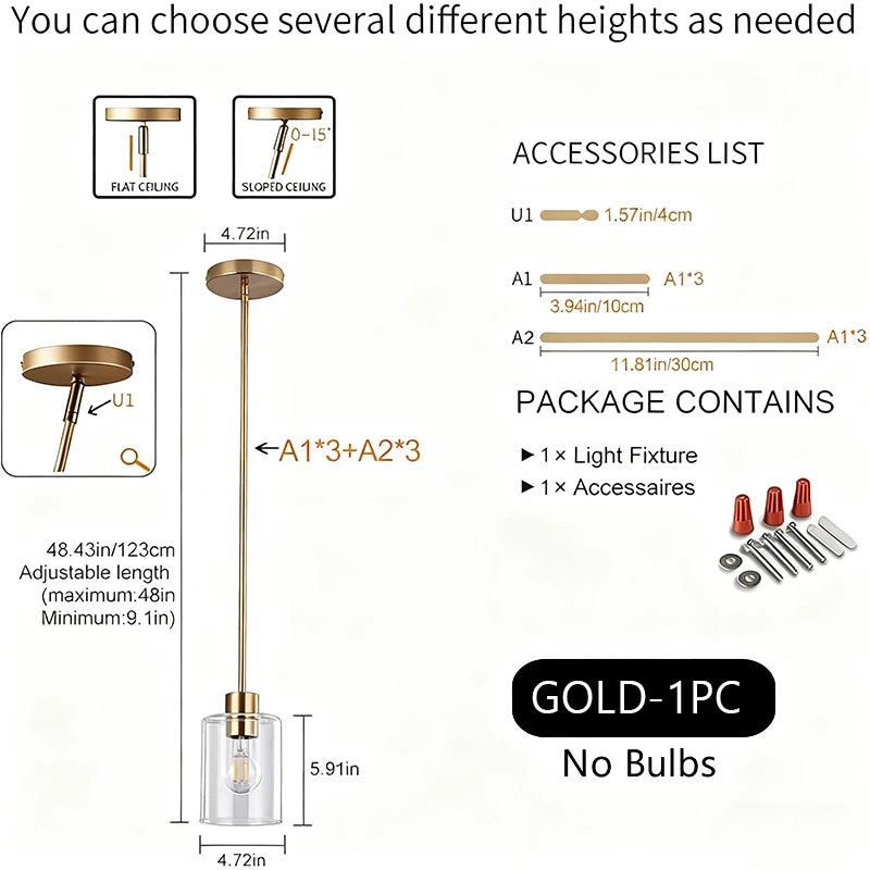 Modern Industrial Pendant Lamp Glass Hanging Adjustable Height Kitchen Dining Room Bedroom Bedside Bathroom Decor Lights