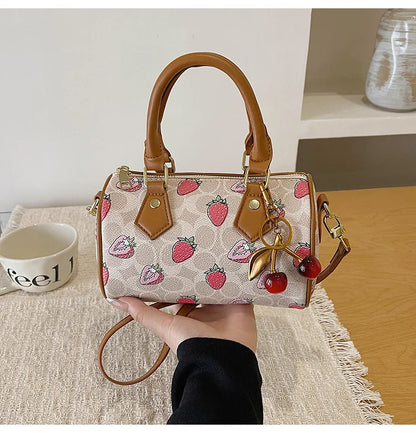 2026 Luxury Designers Crossbody Bags Cherry Pattern PU Leather Boston Handbag Shoulder Bags Bolsos Mujer Bags Woman Tote Bag