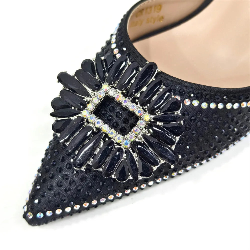Latest Elegant Wedding Italian Diamond Design Shoes Women's African Party Shoes Crystal Shoes High School High Heels