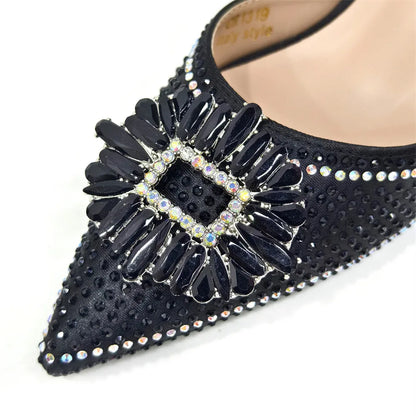 Latest Elegant Wedding Italian Diamond Design Shoes Women's African Party Shoes Crystal Shoes High School High Heels