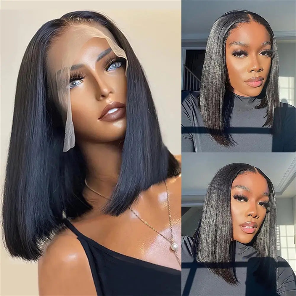 BOB Lace Front Wig Human Hair Straight 200% Full Density 13x4 HD Transparent Lace Frontal Wigs Bob Hair Lace Front Wig For Women