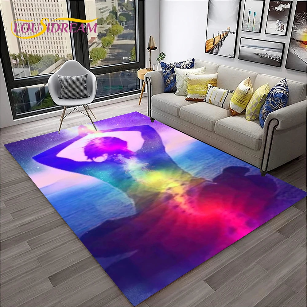 Naturalize Yoga Meditation Rainbow 7 Chakra Soft Carpet Rug for Home Living Room Bedroom Sofa Doormat Decor, Non-slip Floor Mat