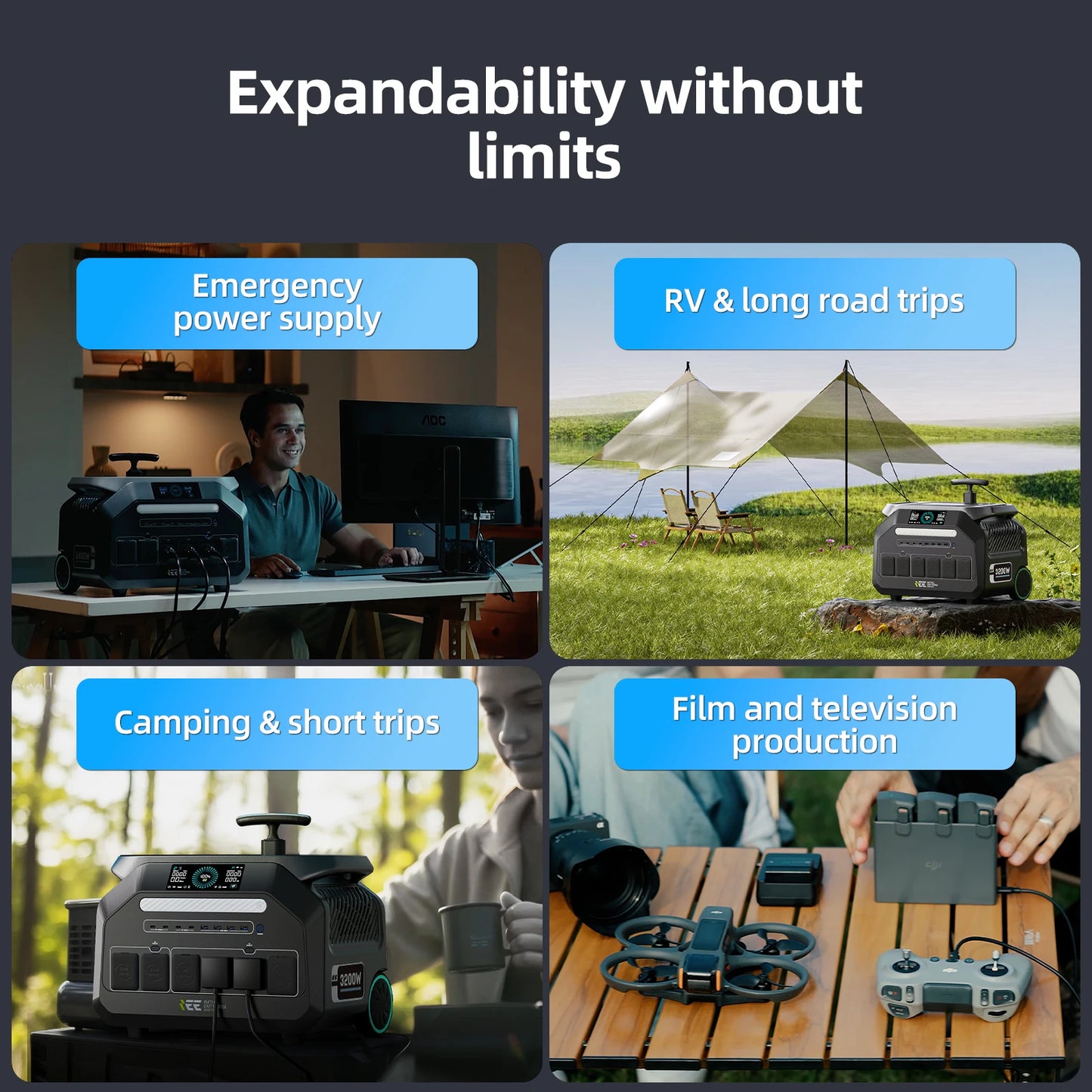 IEE 3200W Solar Generator P3200, 2048Wh Portable Power Station, LiFePO4 Battery, 0-80% in 45 Minutes Charging, APP, 16 Ports, Portable Power Station for Camping/Motorhomes/Emergency Power