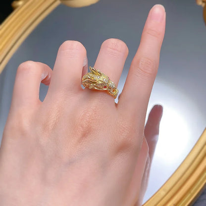 Luxury 9999 24K Solid gold certifid gold dragon domineering dragon head ring dragon tiger spirit dragon head gold ring