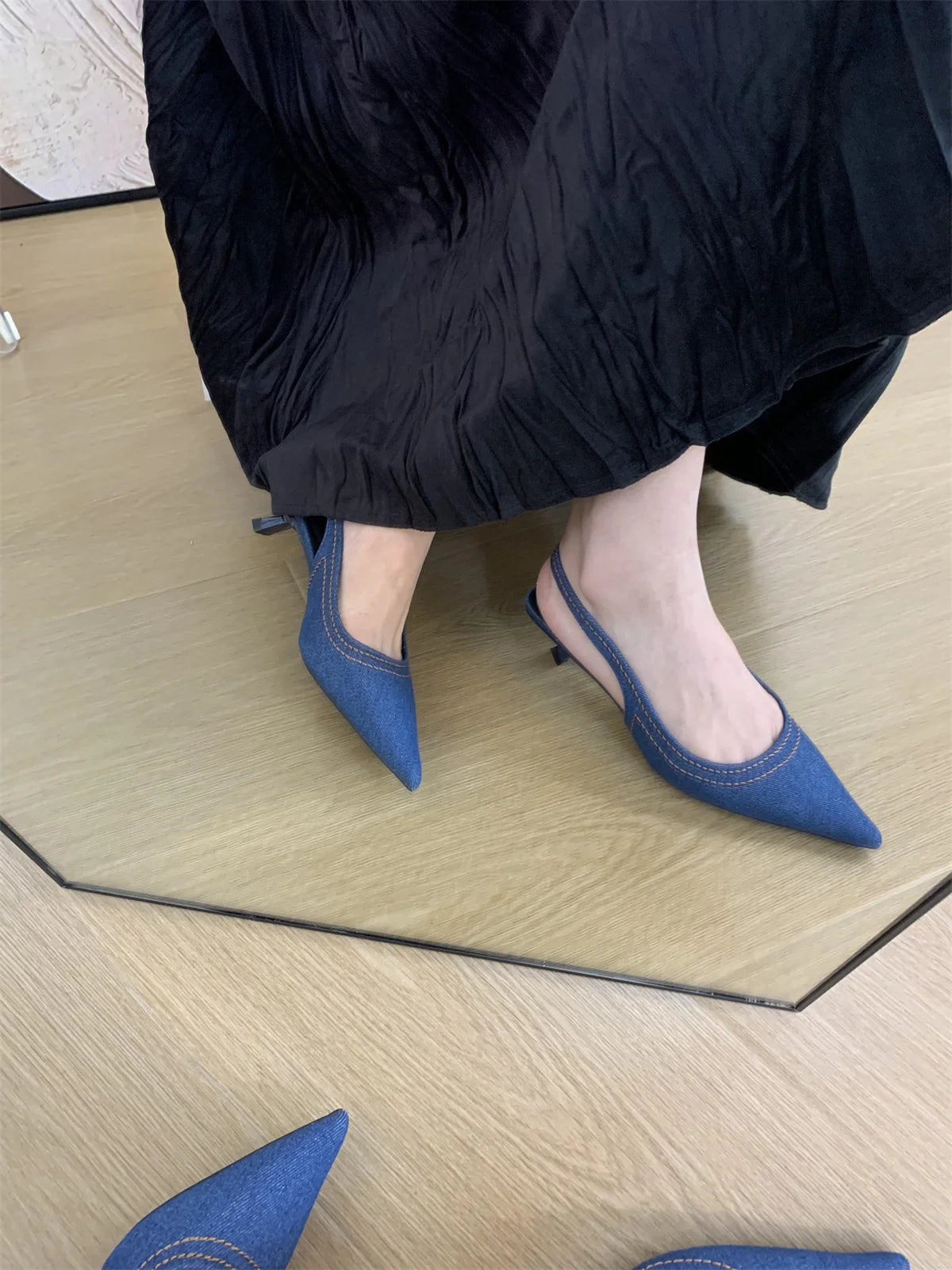 Bailamos Brand New Women Sandals Fashion Pointed Toe Shallow Slip On Ladies Elegant Slingback Shoes Med Heel Pumps Shoes Mujer