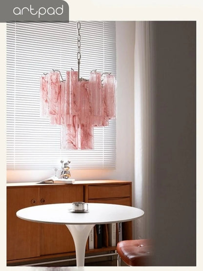 Designer Murano Ceiling Chandeliers Pink Colorful Glass LED Hanging Pendant Lights for Living Dining Room Bar Villa Art Lighting