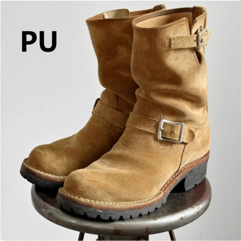 Retro Motorcycle Boots Men's Black Knight Shoes Black Leather Belt Buckles Chelsea Boots Trendy Luxury Handmade Men's Shoes