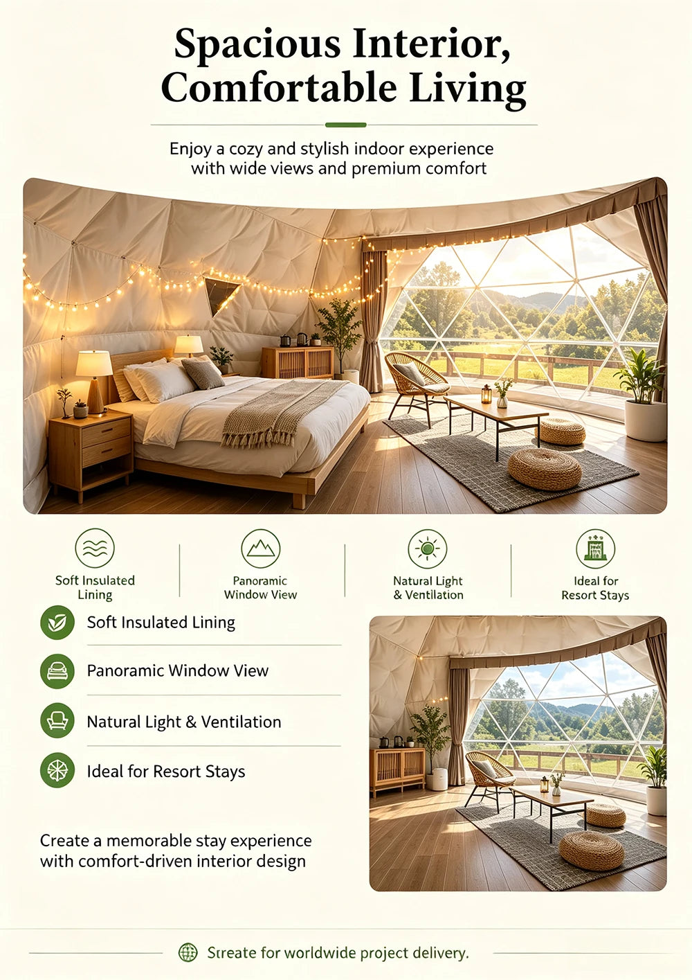 Geodesic Dome Tent Luxury Glamping Hotel Spherical Tent Waterproof UV‑Resistant Outdoor Resort Camping Accommodation