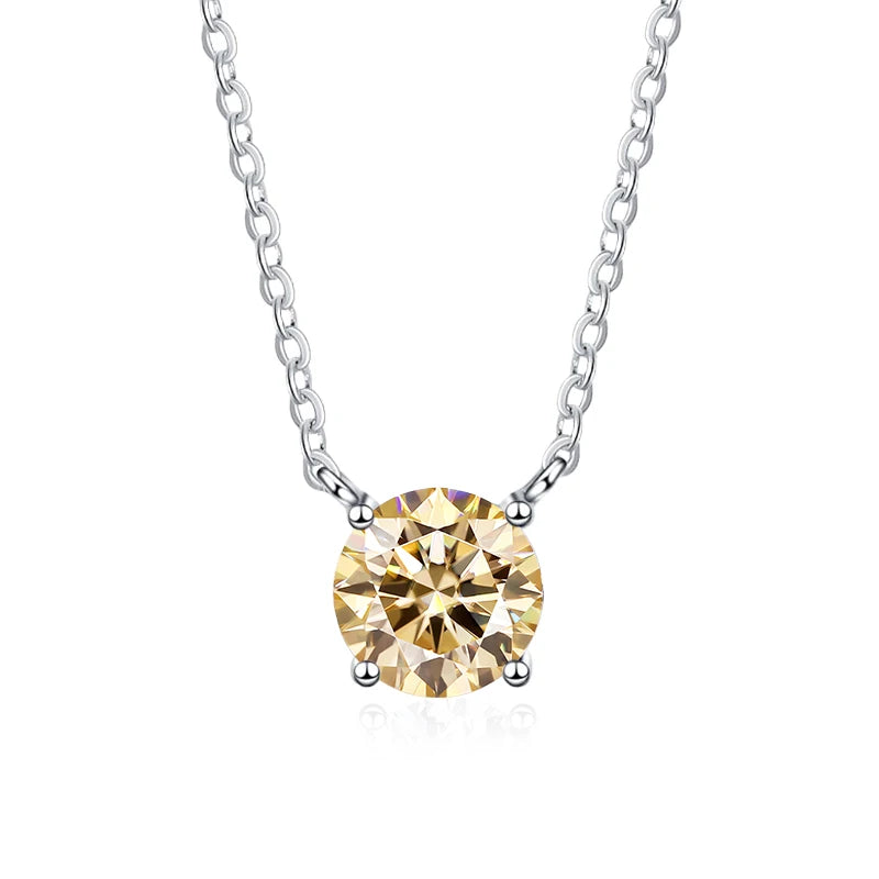 NeeTim 1ct 2ct 3ct Colored Moissanite Necklace for Women 925 Sterling Silver with White Gold Plated Woman's Necklaces Chain