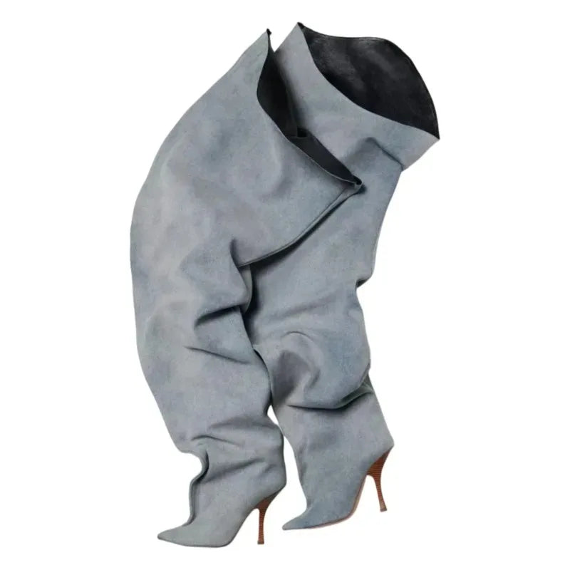 European and American Women's Sexy Over the Knee Pointed Fashion Stage Walking Shoes, Nightclub Spicy Girls' Trendy Pants and Bo