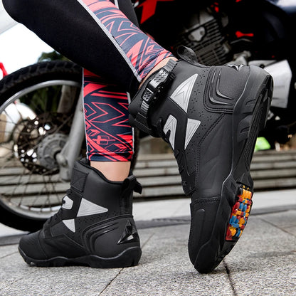 Men's Motorcycle Boots Breathable Leather Motorbike Shoes Men Anti-fall Motocross Riding Shoes Waterproof Anti-slip Motos Boot