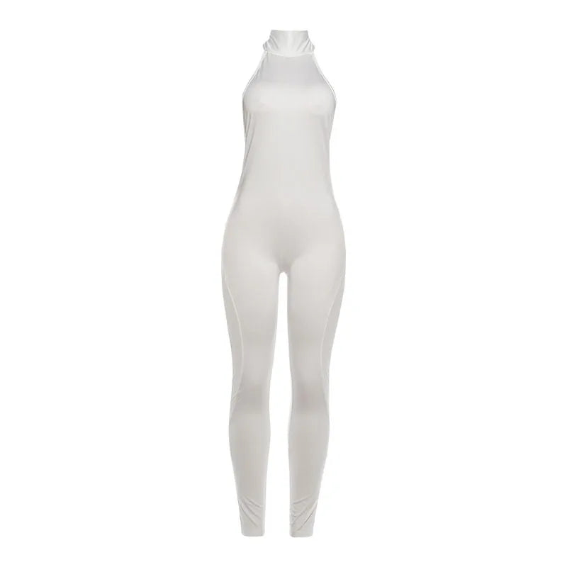 ANJAMANOR Halter Backless Bodycon Jumpsuits Sexy Clubwear Woman Catsuit White Black One Piece Outfit Summer 2026 D87-CE35