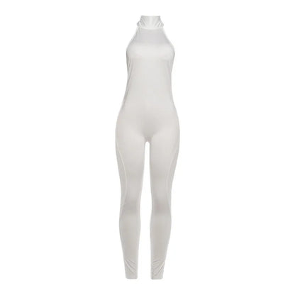 ANJAMANOR Halter Backless Bodycon Jumpsuits Sexy Clubwear Woman Catsuit White Black One Piece Outfit Summer 2026 D87-CE35