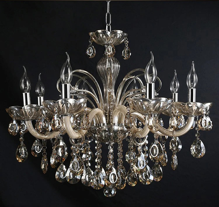 New Modern Candle Cognac Color Crystal Chandelier Living Room Large Light Atmosphere Restaurant Bedroom Lobby Hotel Hanging Lamp