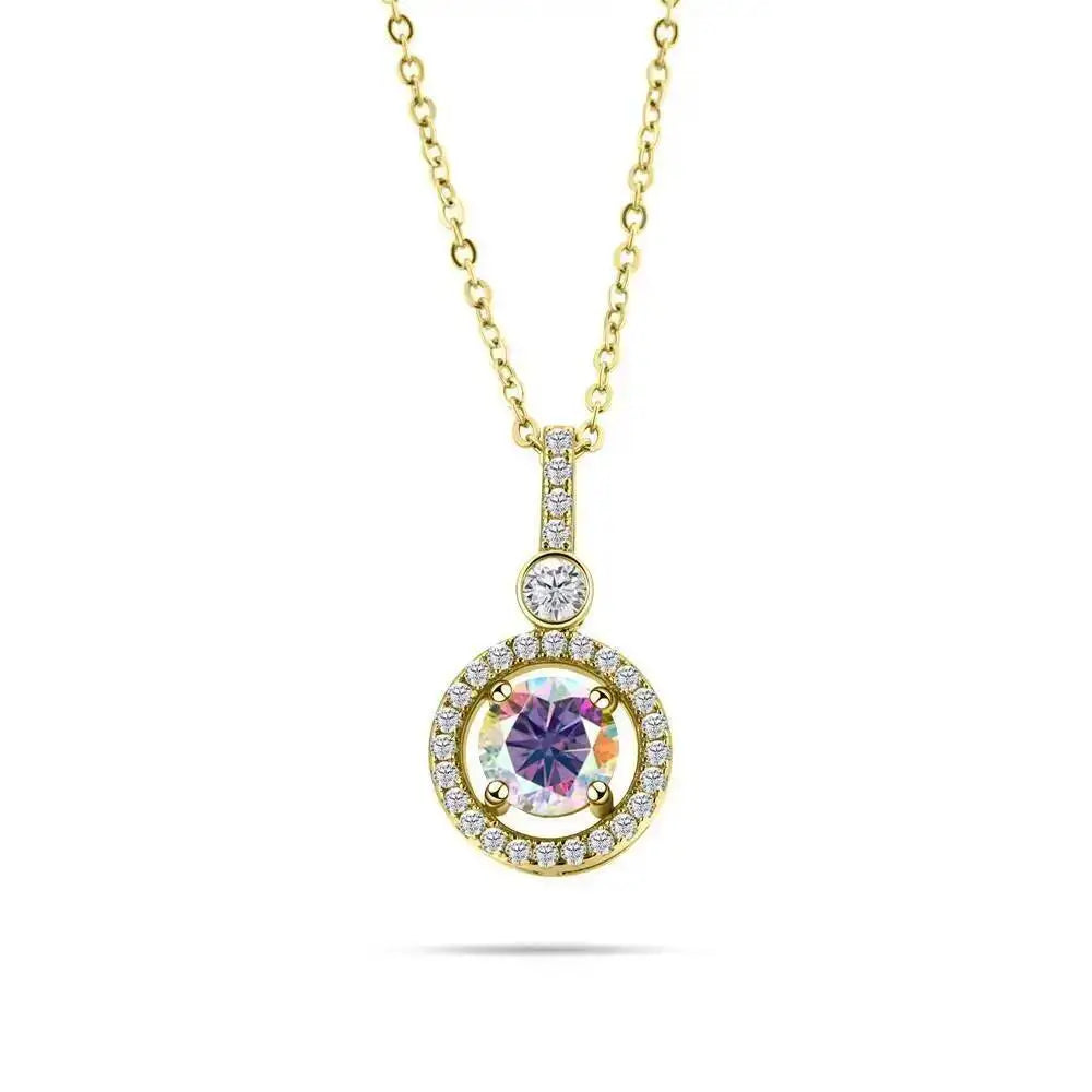 925 Sterling Silver Double Circle Halo Two Stone Drop Pendant Necklace Round Cut D VVS1 Multi Color Moissanite Fine Jewelry