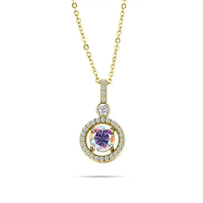 925 Sterling Silver Double Circle Halo Two Stone Drop Pendant Necklace Round Cut D VVS1 Multi Color Moissanite Fine Jewelry