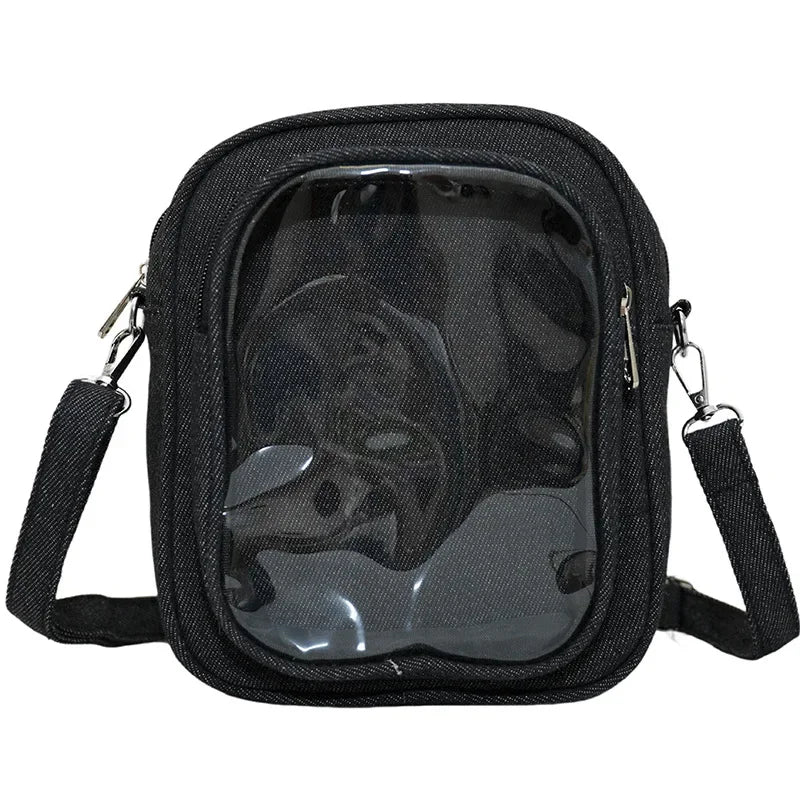 New Denim Ulzzang Ita Bags Female Transparent Badge Doll Show Crossbody Shoulder Bag Individuality Designer 2 Sides Bolso Mujer