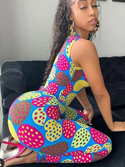 BOOFEENAA Polka Dot Print New Jumpsuits 2020 Cute Sexy Outfits For Women Clubwear Bodycon Tracksuit Rompers C16-BF27