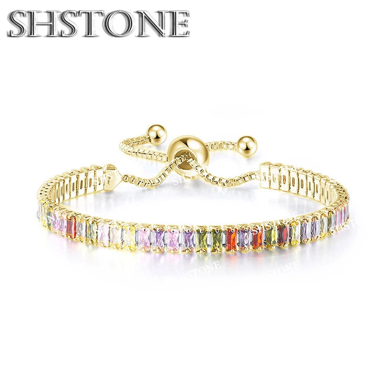 Noble 925 Sterling Silver Bracelet Chain Luxury Color Crystal Hand Jewelry For Women Charm Wedding Gift Party 18cm