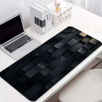 Black Gray Geometric Square Large  Gaming Mouse Pad Non-Slip Base Rubber Extended E-sports Keyboard Desk Mat Mousepad Anti-Slip